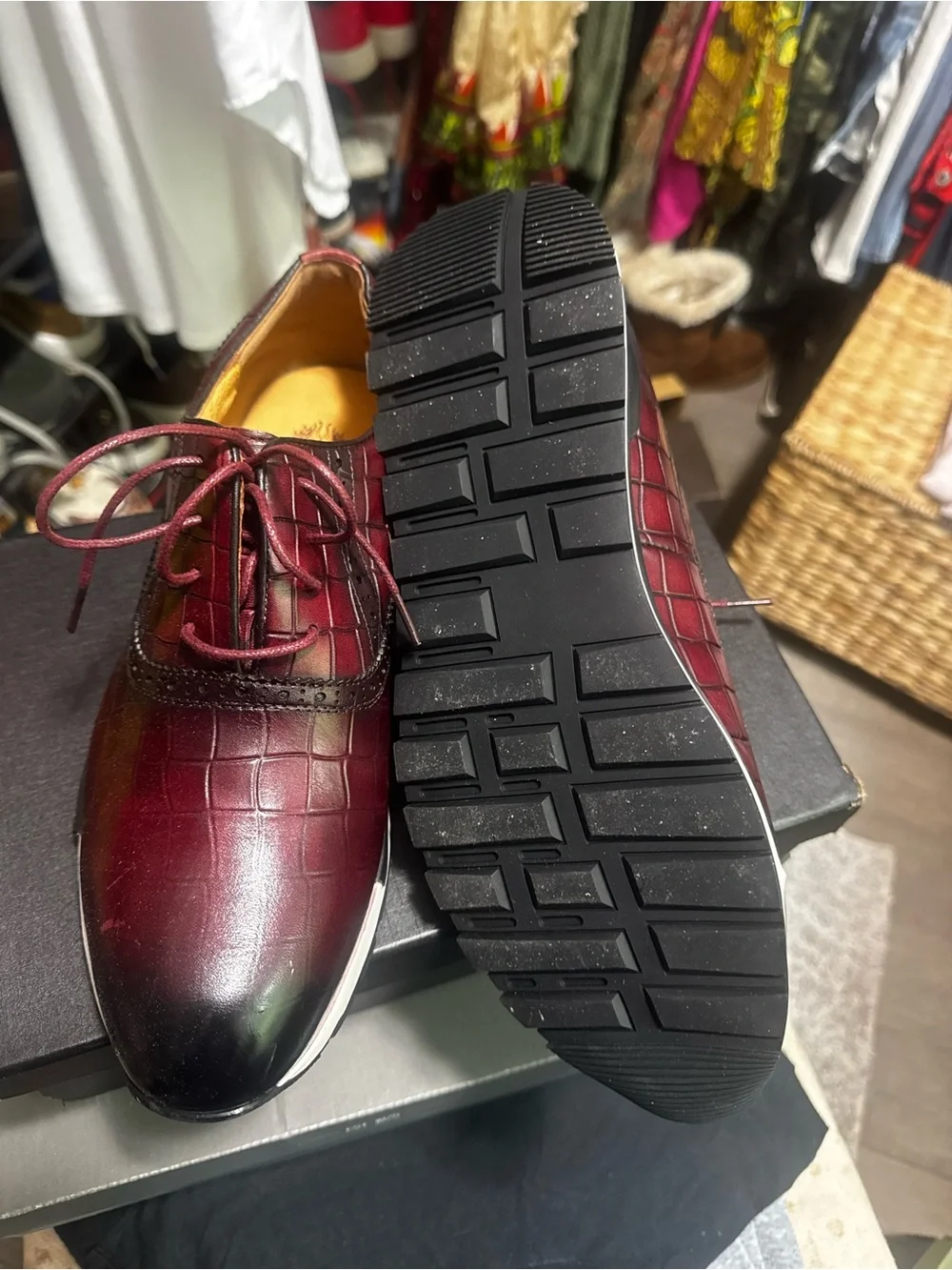 Men's Burgundy Lace-Up Dress Sneakers